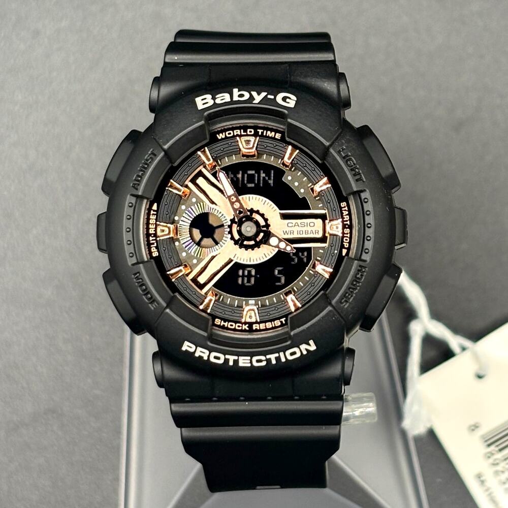 Casio Baby-G BA-110RG-1A Black Rose Gold Analog Digital Watch NIBWT 100M